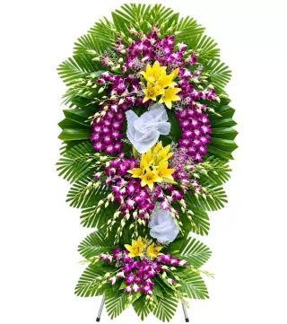 Kệ hoa viếng ly vàng tím